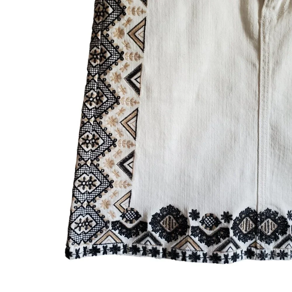 Pilcro and the Letterpress by Anthropolgie Boho Embroidery Cream Denim Skirt